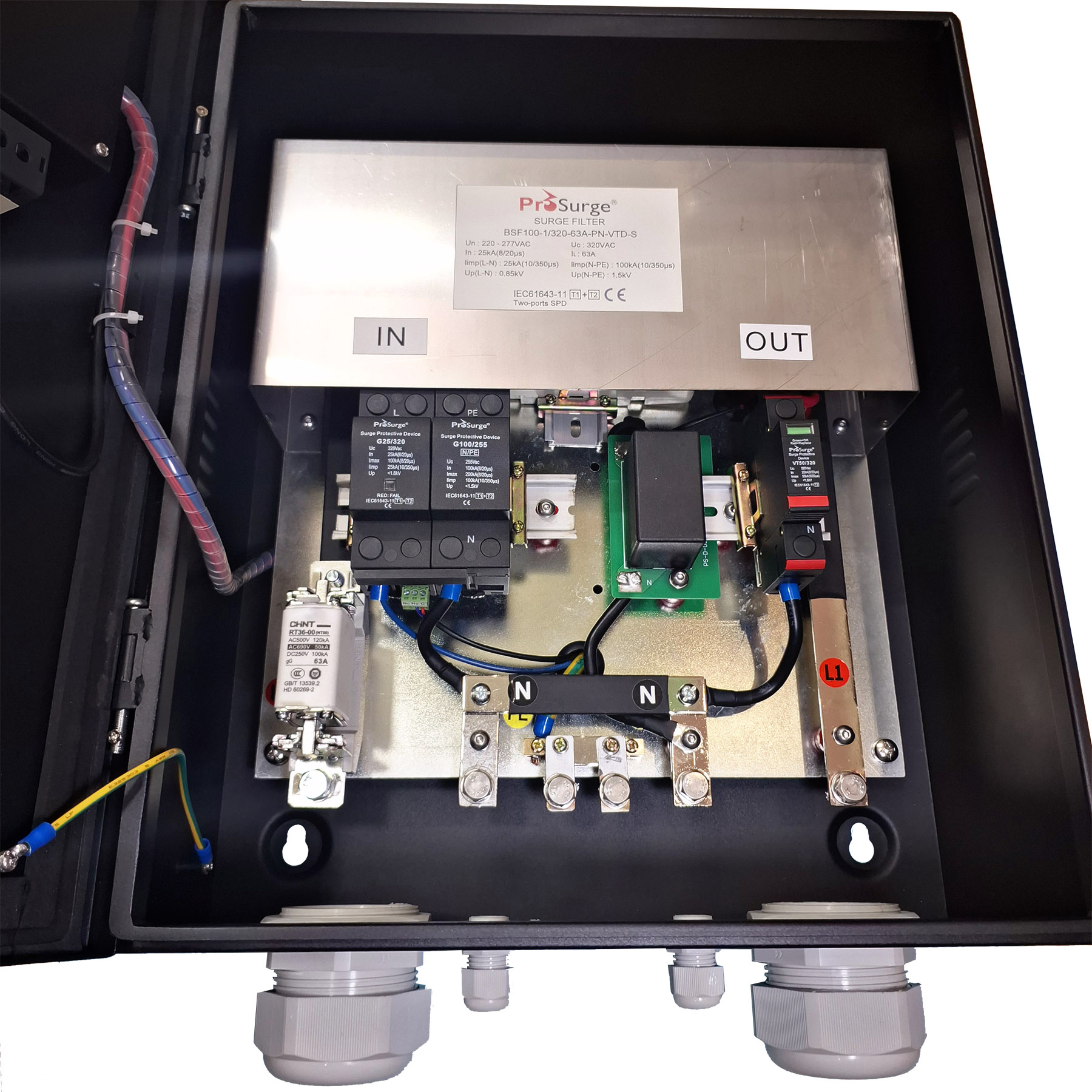 Tủ cắt lọc sét 1 pha 63A, BSF100-1/320-63A-PN-VTD-S Prosurge